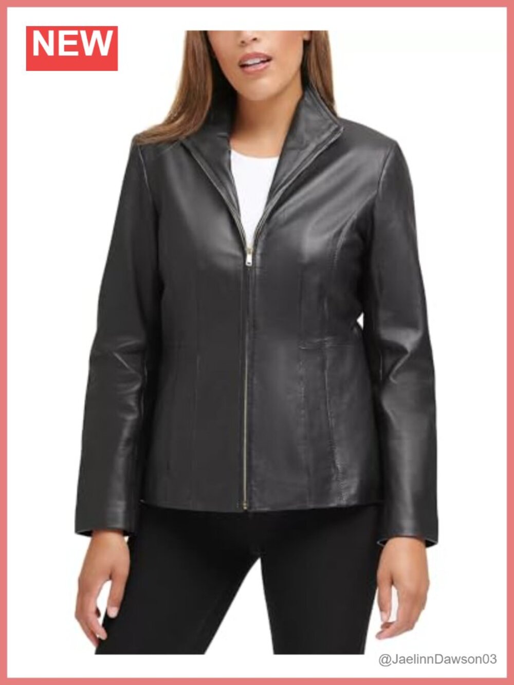 Genuine Leather Wing Collared Jacket Tailored Fitted Zip Closure